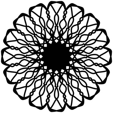 Beyaz arka planda soyut mandala. Tebrik kartı, davetiye, dövme. Stres Önleyici Terapi Kalıbı.