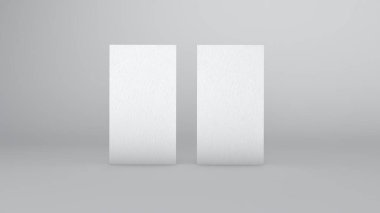 Model oluşturma için açık arkaplanı olan çift ayakta duran 3d biçimlendirilmiş beyaz isim kartı ön görünümü