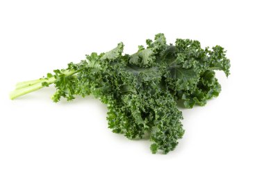 Fresh organic green kale leaves isolated over white background clipart