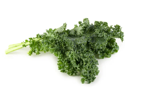 Fresh organic green kale leaves isolated over white background — Stock Photo, Image