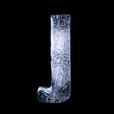 frozen water in the shape of the alphabet isolated on black back