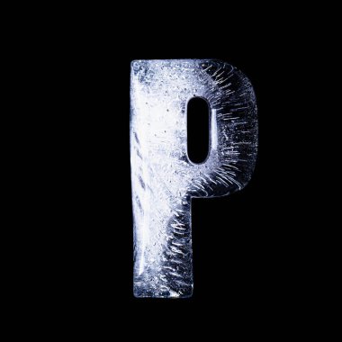 frozen water in the shape of the alphabet isolated on black back