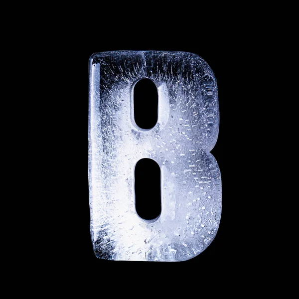 frozen water in the shape of the alphabet isolated on black back