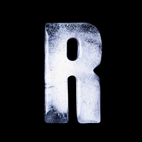 Frozen water in the shape of the alphabet isolated on black back — ストック写真