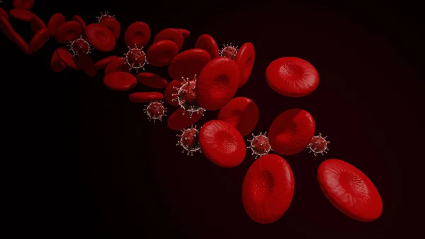 Coronavirus 2019 Ncov Red Blood Cells Rendering — Stock Photo, Image