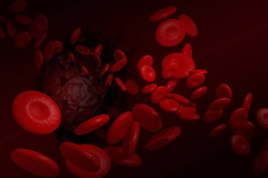 Coronavirus 2019 ve alyuvar hücreleri 3D görüntüleme.