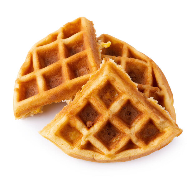 Freshly baked waffles isolated on white background.