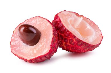 Taze liçi ya da litchi, beyaz arka planda izole edilmiş tropikal meyvedir. kırpma yolu ile.