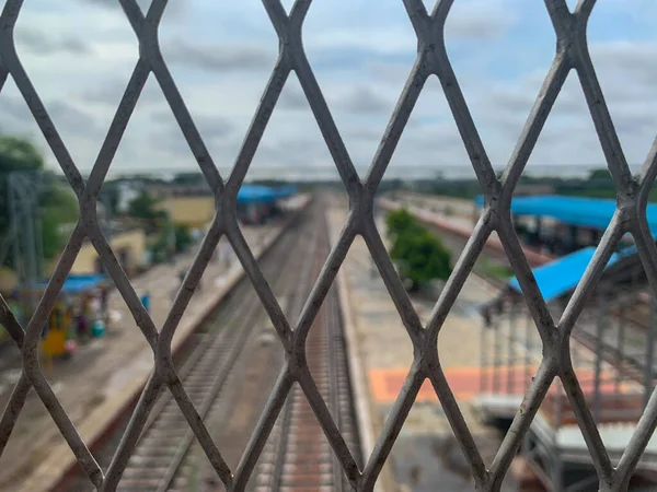 Railway Station View Stainless Steel Window Adoni Andra Pradesh — Stock Photo, Image