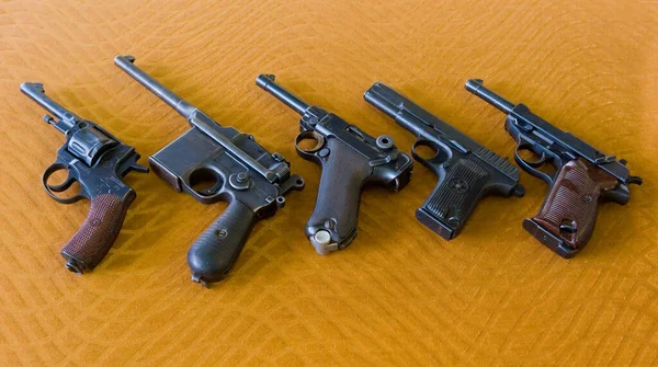 Small Arms Last Century Nagan Mauser Luger Parabellum Tokarev Walther — Stock Photo, Image