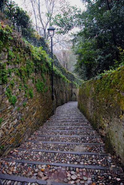 Old Stone Stairs on a Hill in Bergamo, Italy