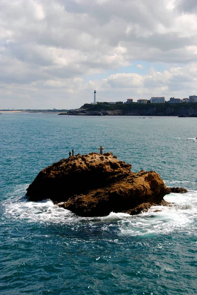 Roca Virgen Ciudad Biarritz Francia Atlántico Ola — Foto de Stock