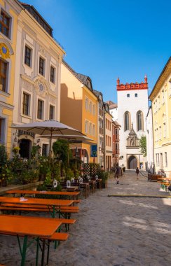 Matthias Kulesi ile Schlosstrasse Caddesi, Bautzen, Saksonya, Almanya