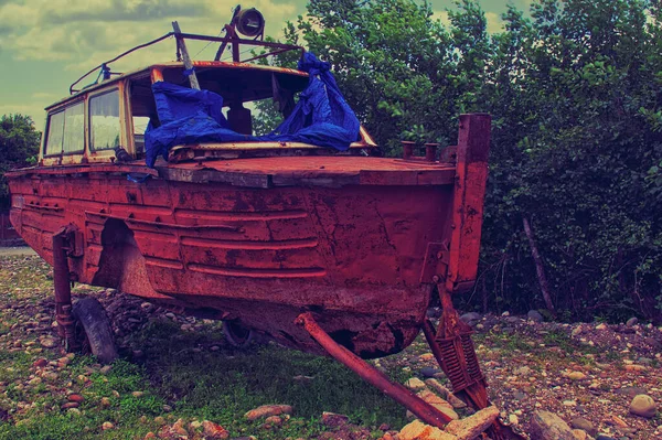Bateau Pêche Abandonné Dans Une Partie Région Samegrelo Géorgie Navire — Photo