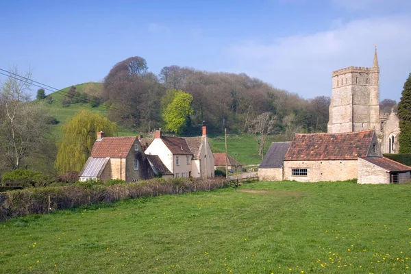 Den Lilla Idylliska Landsbygden Cotswold Byn Hawkesbury Dvärg Sin Kyrka — Stockfoto