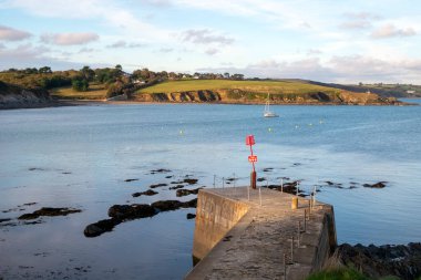 Öğleden sonra Portscatho, Cornwall, İngiltere 'de kıyı şeridine bakıyorum.