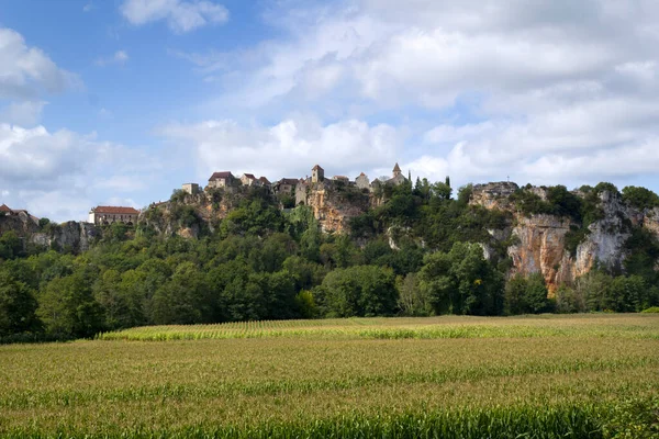 Vista Sul Pittoresco Villaggio Rurale Collinare Calvignac Lot Midi Pyreness — Foto Stock