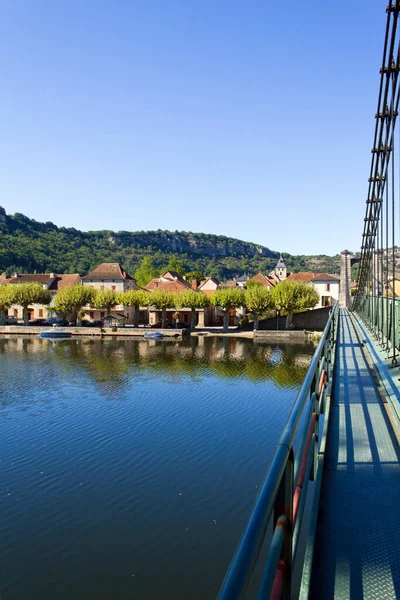 River Lot Suspension Bridge Picturesque Cajarc Lot Valley Lot Quercy — Stock Fotó