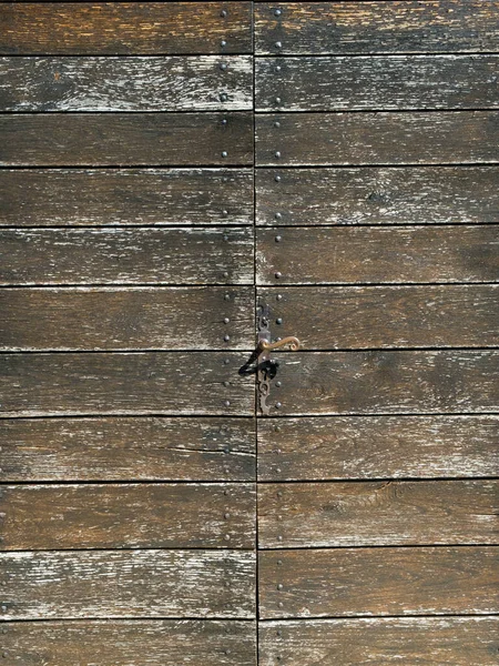 Full Frame Pattern Planks Unsual Wooden Door Construction Timber Deteriorating — Stock Photo, Image