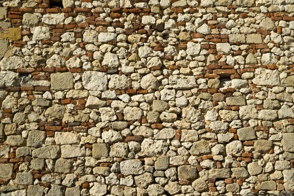 Fondo Textura Marco Completo Una Antigua Piedra Escombros Construcción Pared — Foto de Stock