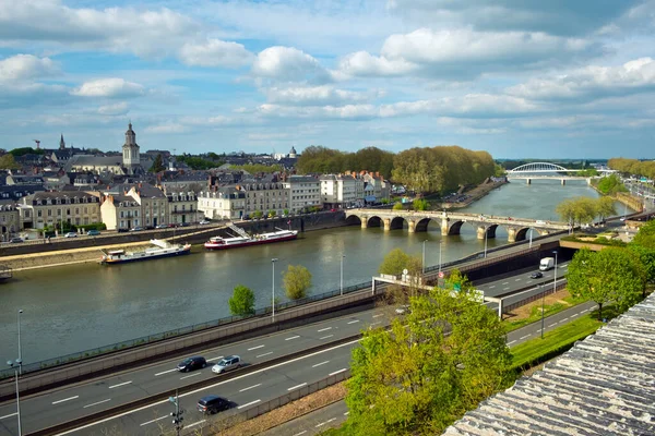 Uitzicht Rivier Maine Stad Angers Vanaf Het Uitzichtpunt Vlakbij Het — Stockfoto