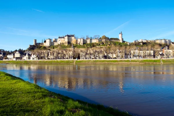 Chinon Town Its Chateau Hill Spring Afternoon Sunshine Banks River Stock Image