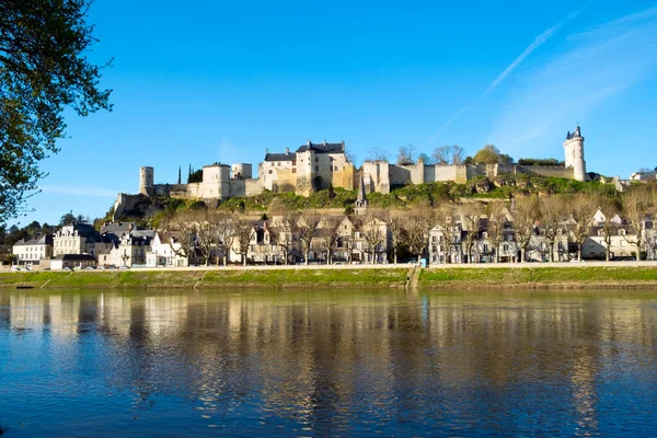 Chinon Town Its Chateau Hill Spring Afternoon Sunshine Banks River Royalty Free Stock Images