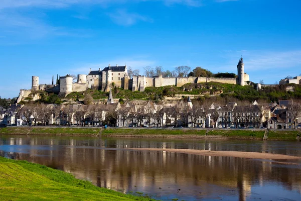 Chinon Town Chateau Hill Banks Vienne River Spring Sunshine Indre Royalty Free Stock Photos