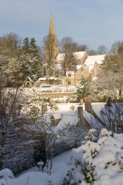 Kırsal, Bisley, Cotswolds, Gloucestershire, İngiltere 'ye kış manzarası
