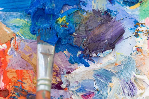 Artists Oil Paints Brush Multi Coloured Close Semi Abstract — Stock Photo, Image