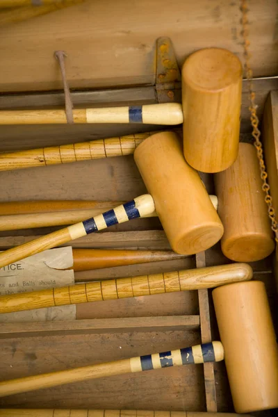 Antiguo Juego Croquet Madera Conjunto Cerca — Foto de Stock