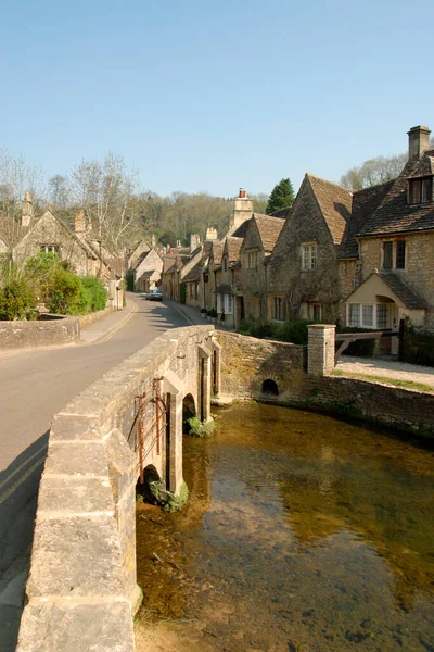 Riverside Cotswold Stone Cottages Castle Combe Wiltshire Cotswolds Anglia Egyesült — Stock Fotó