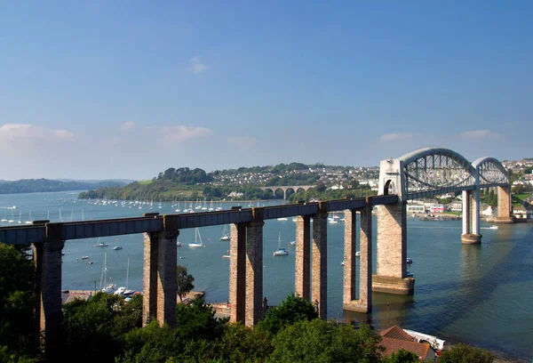 Most Kolejowy Brunels Przez Tamar Saltash Między Devon Kornwalią Wielka — Zdjęcie stockowe