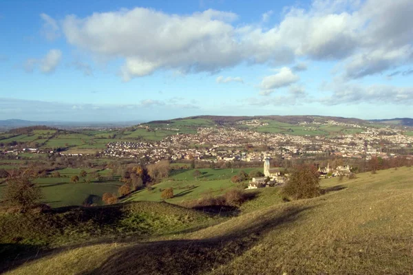 Vista Los Valles Stroud Desde Selsley Common Gloucestershire Cotswolds Reino —  Fotos de Stock
