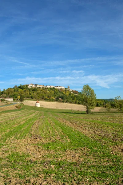 Pohled Malebné Kopcovité Městečko Tournon Agenais Venkově Lot Garonne Francie — Stock fotografie