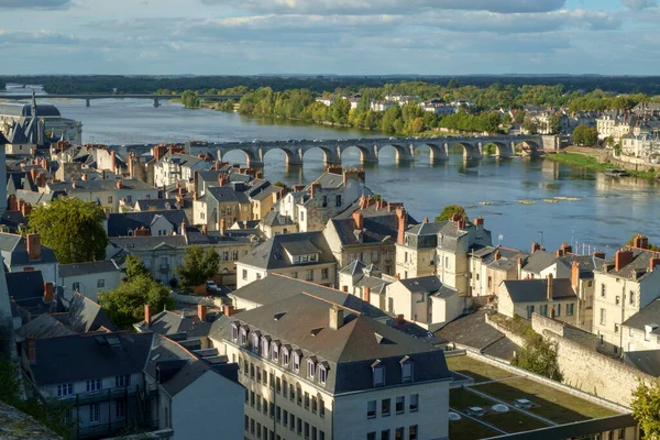 Takutsikt Över Staden Och Floden Loire Saumur Maine Loire Frankrike — Stockfoto