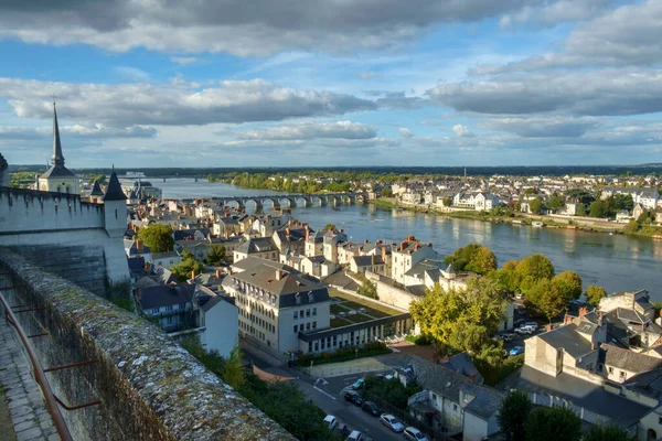 Takutsikt Över Staden Och Floden Loire Saumur Maine Loire Frankrike — Stockfoto