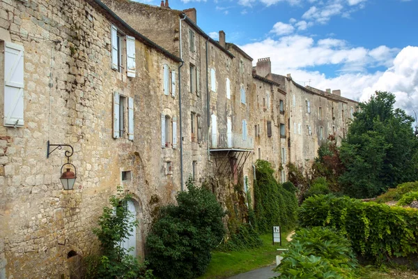 Die Massiven Mauern Historischer Häuser Der Bastide Stadt Tournon Agenais — Stockfoto