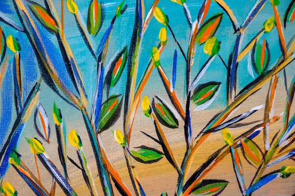 Details Acrylic Paintings Showing Colour Textures Techniques Expressionistic Tree Branches — Stock Photo, Image