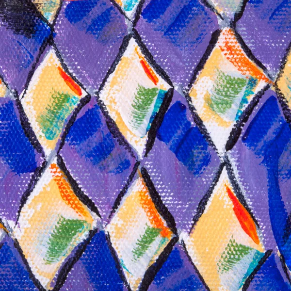 Details Acrylic Paintings Showing Colour Textures Techniques Diamond Pattern Blue — Stock Photo, Image