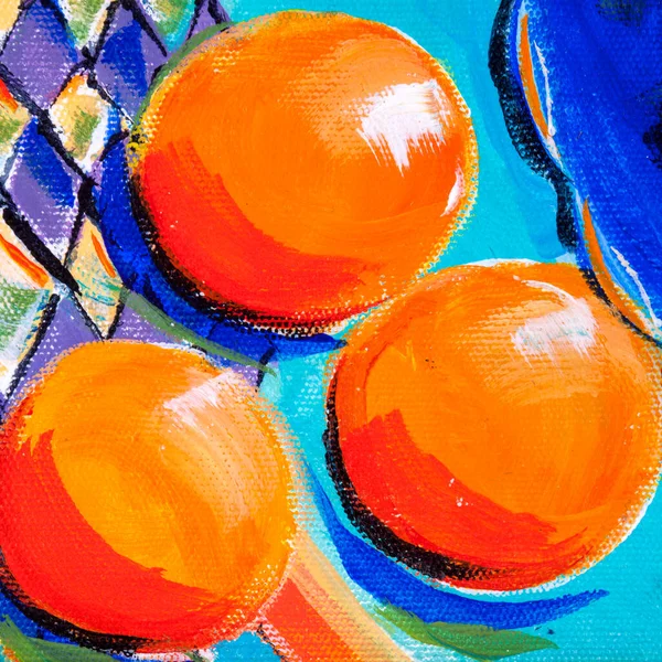 Detaljer Akrylmålningar Som Visar Färg Texturer Och Tekniker Apelsiner Bordsduk — Stockfoto
