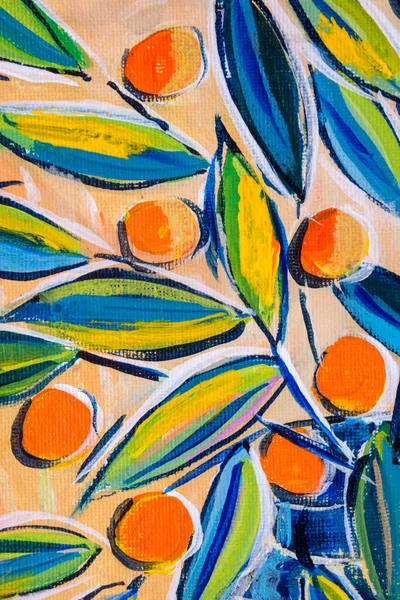 Details Acrylic Paintings Showing Colour Textures Techniques Expressionistic Leaves Orange — Stock Photo, Image