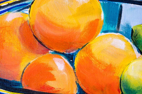 Részletek Akril Festmények Mutatja Szín Textúrák Technikák Narancsot Tartalmazó Gyümölcsös — Stock Fotó