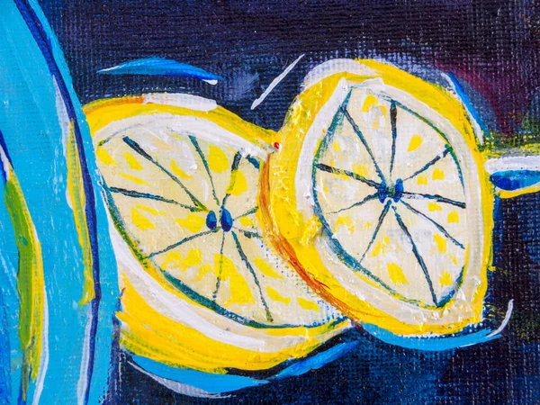 Details Acrylic Paintings Showing Colour Textures Techniques Expressionistic Lemon Slices — Stock Photo, Image