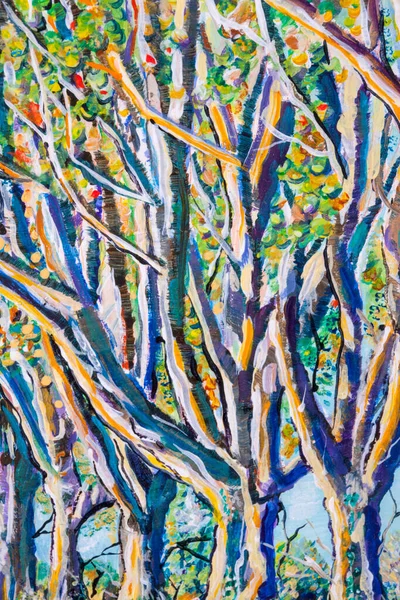 Uppgifter Akrylmålningar Som Visar Färg Texturer Och Tekniker Allé Träd — Stockfoto