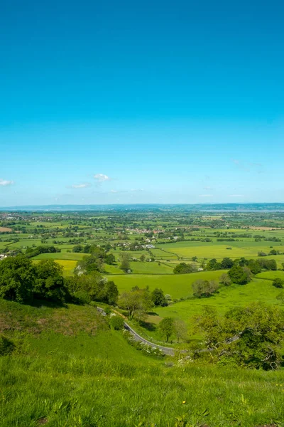 View Patchwork Fields Severn Vale Coaley Peak Viewpoint Nympsfield Cotswolds — Stock Photo, Image