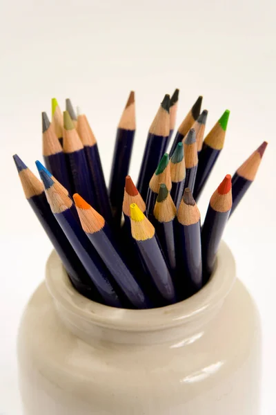 Artists Watercolour Pencils Pot Close — Stock Photo, Image