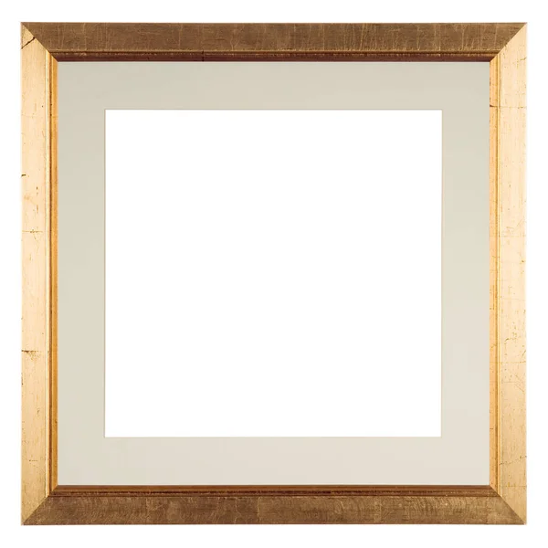 Пустая Рамка Изображения Изолированная Белом Тяжелой Позолоченной Отделке Матовым Квадратным — стоковое фото