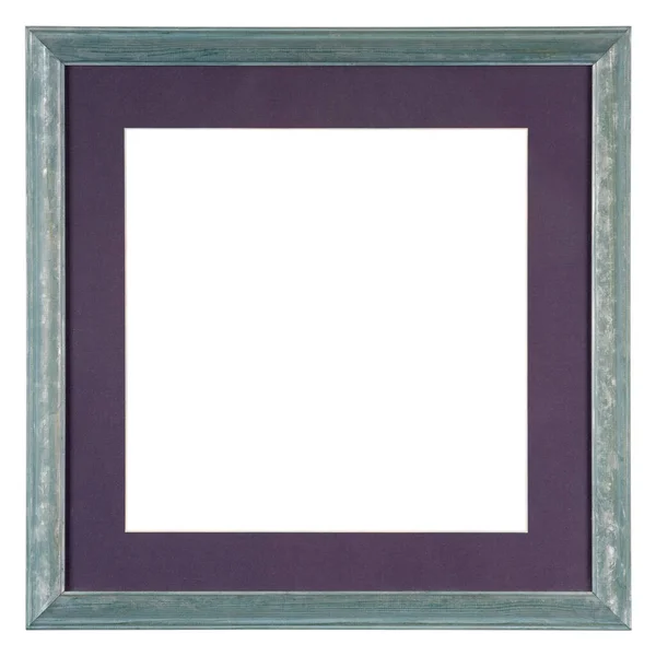 Пустая Рамка Картины Изолированная Белом Креплением Ручной Окрашенной Синей Отделке — стоковое фото