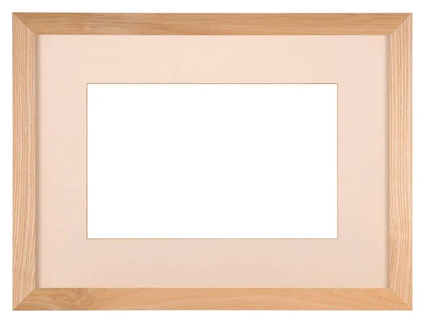 Empty Picture Frame Isolated White Light Oak Wood Mount — Stock Photo, Image